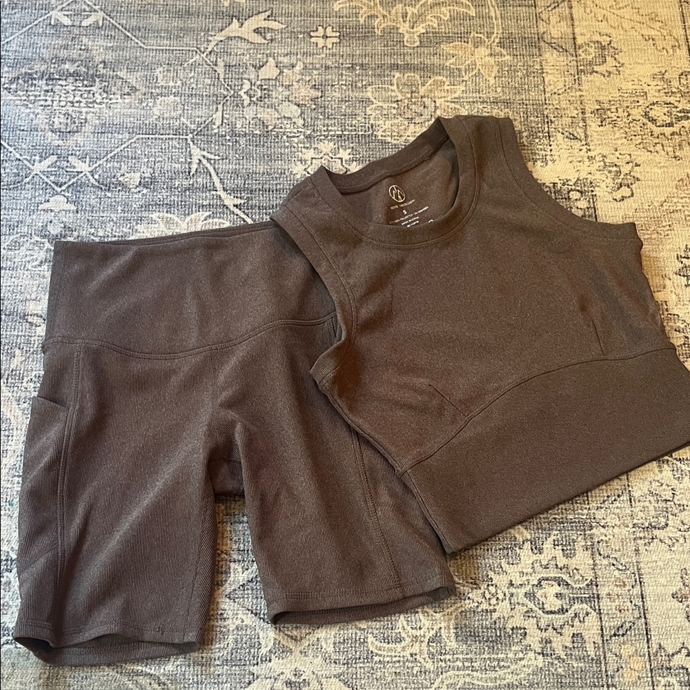 Brown Athletic Workout Tank and Shorts Set